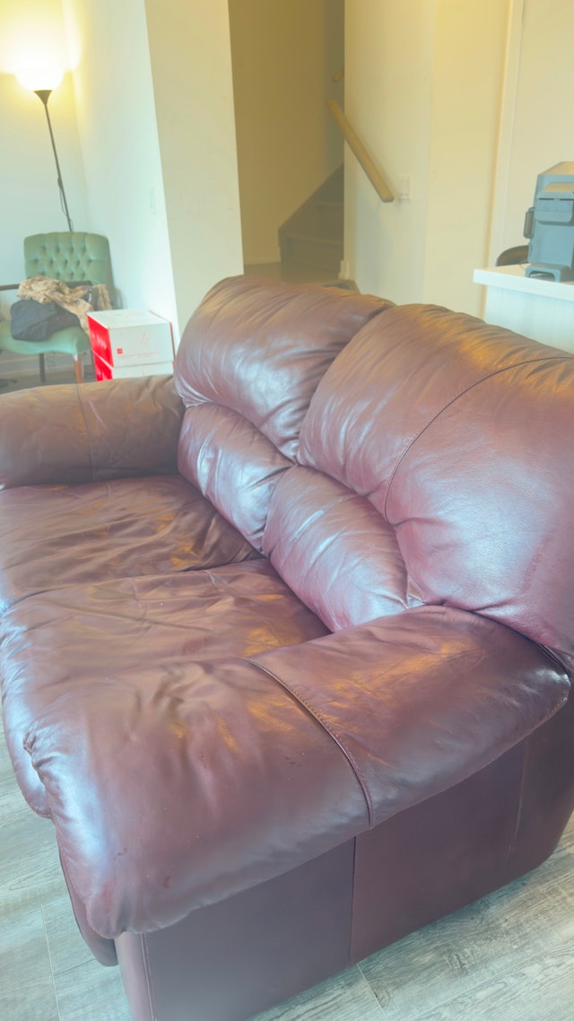 Burgundy Genuine Leather Loveseat - photo 2