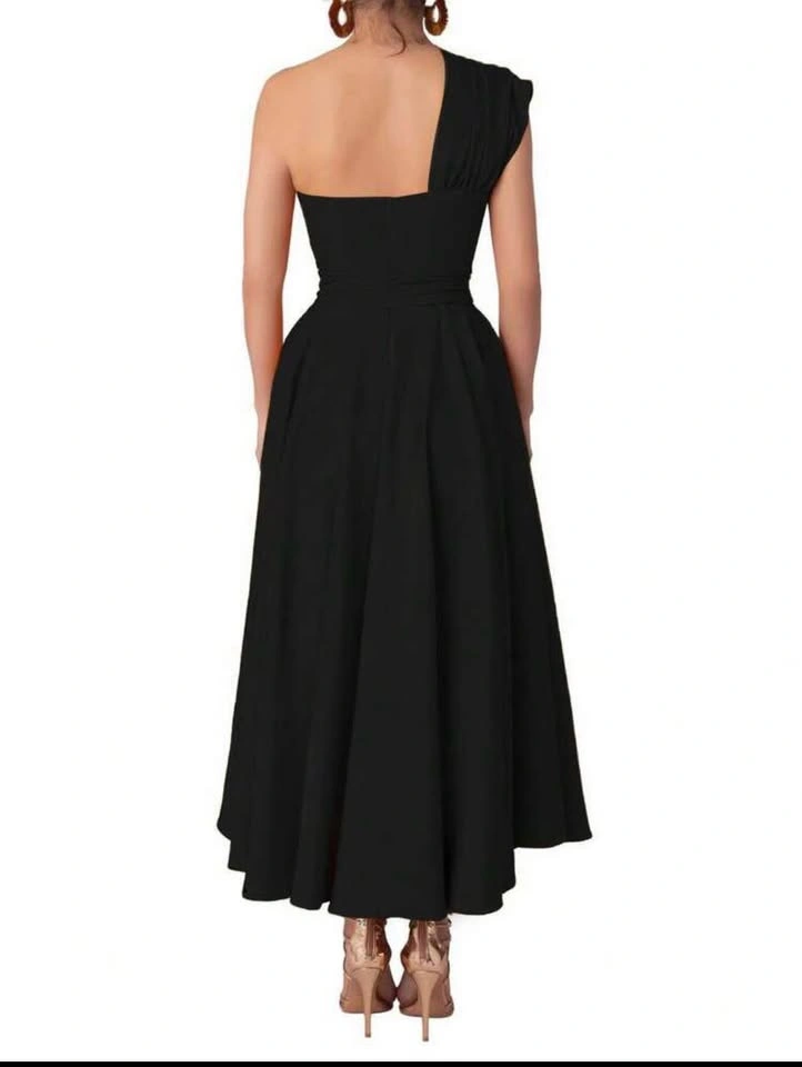 Black One-Shoulder Asymmetrical A-Line Maxi Dress - photo 2