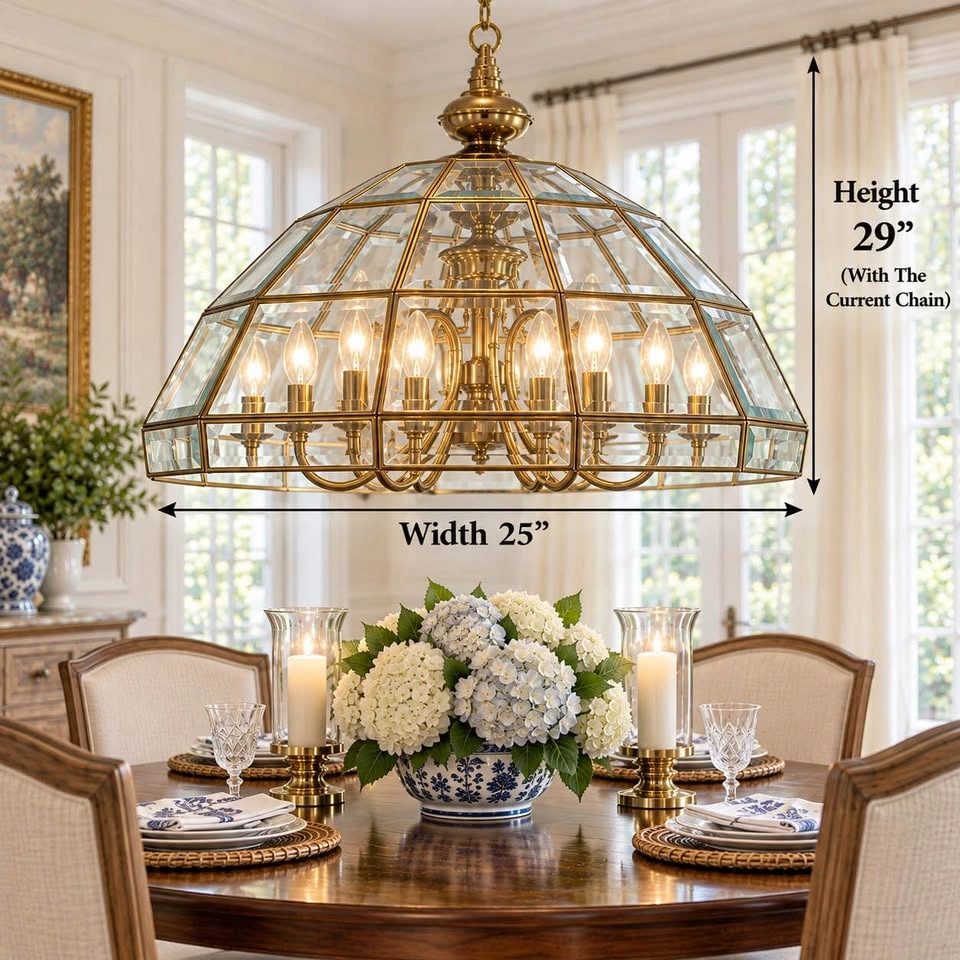 Chandelier Vintage Brass & Bevelled Glass