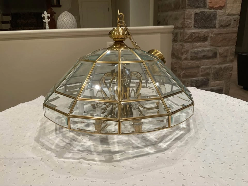 Chandelier Vintage Brass & Bevelled Glass - photo 3