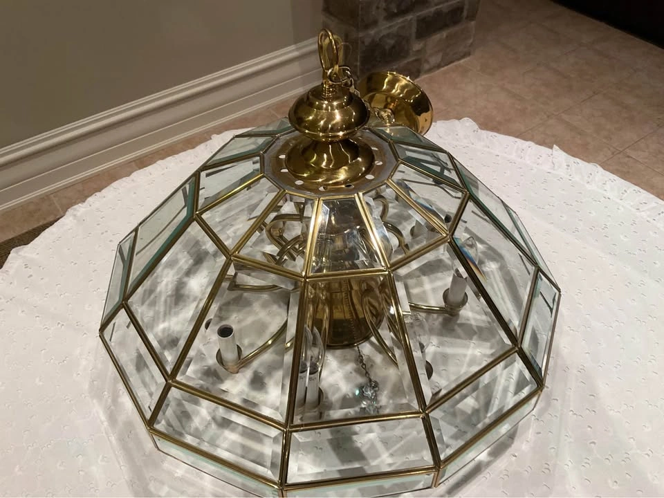 Chandelier Vintage Brass & Bevelled Glass - photo 5