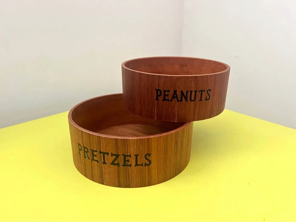 Vintage MCM Teak Wood Snack Bowls - Pretzels and Peanuts