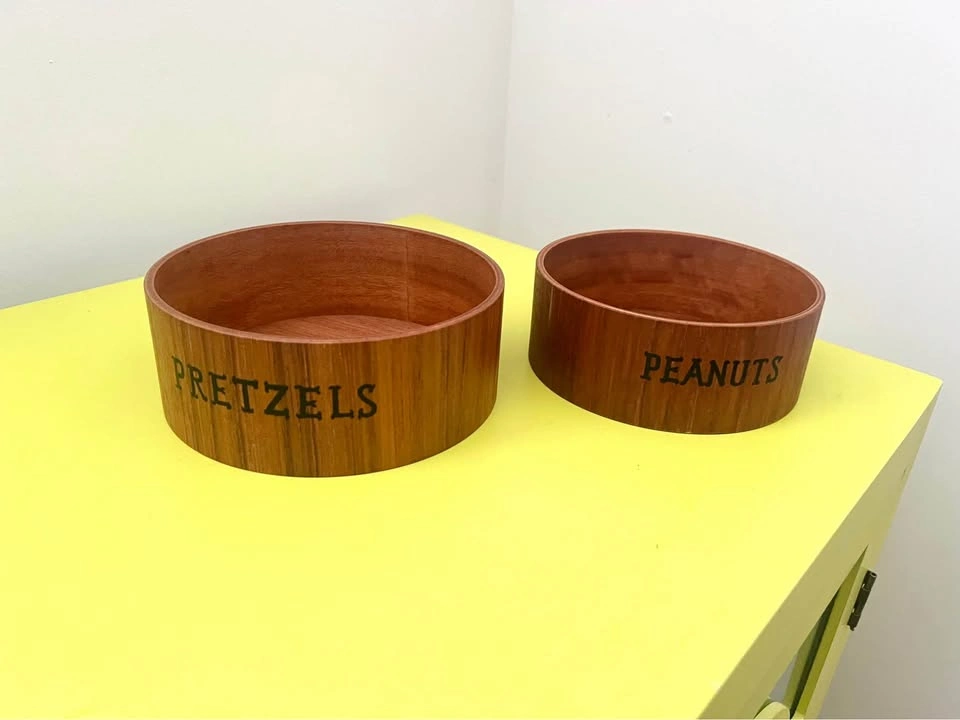 Vintage MCM Teak Wood Snack Bowls - Pretzels and Peanuts - photo 2