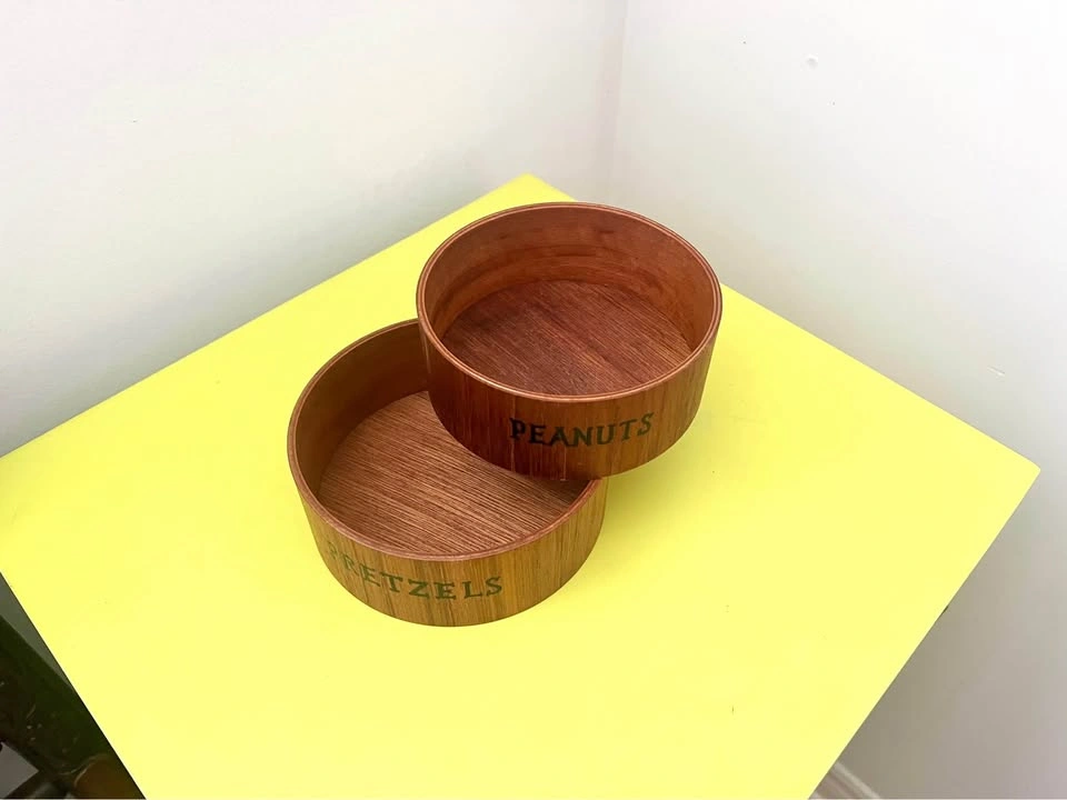 Vintage MCM Teak Wood Snack Bowls - Pretzels and Peanuts - photo 3