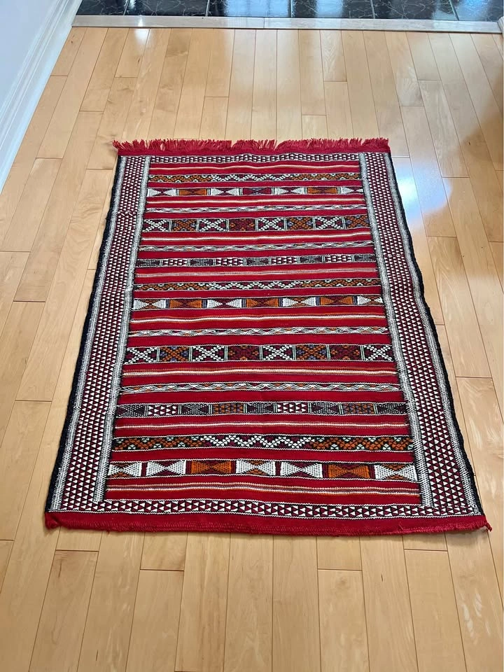 Hand-Woven Berber Kilim Rug 46” X 33”