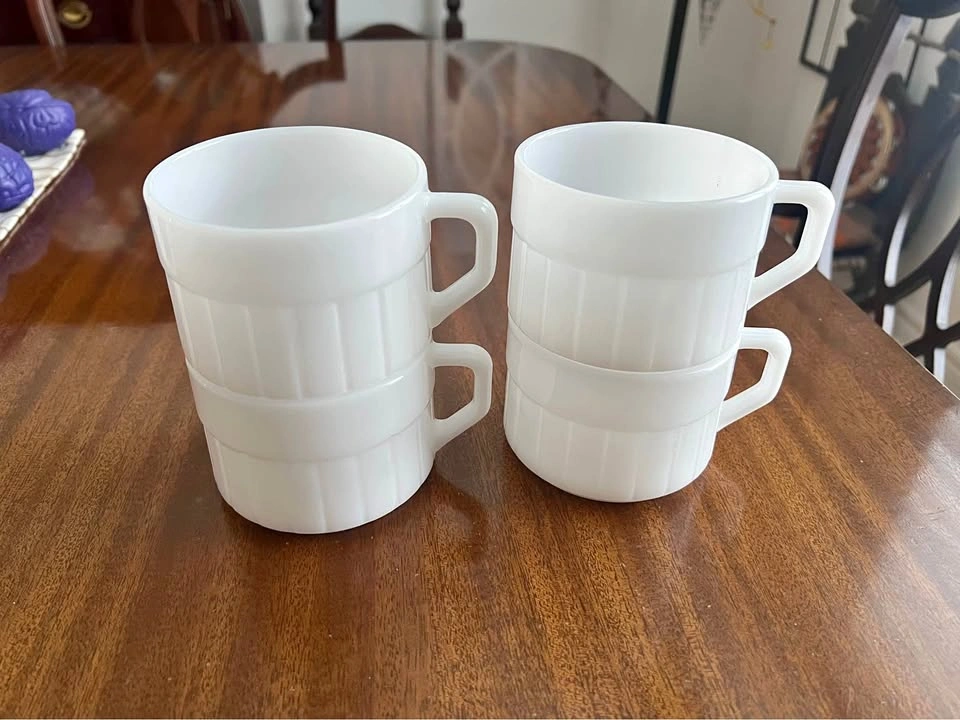 Vintage Fire-King Milk Glass Stacking Mugs - Set of 4