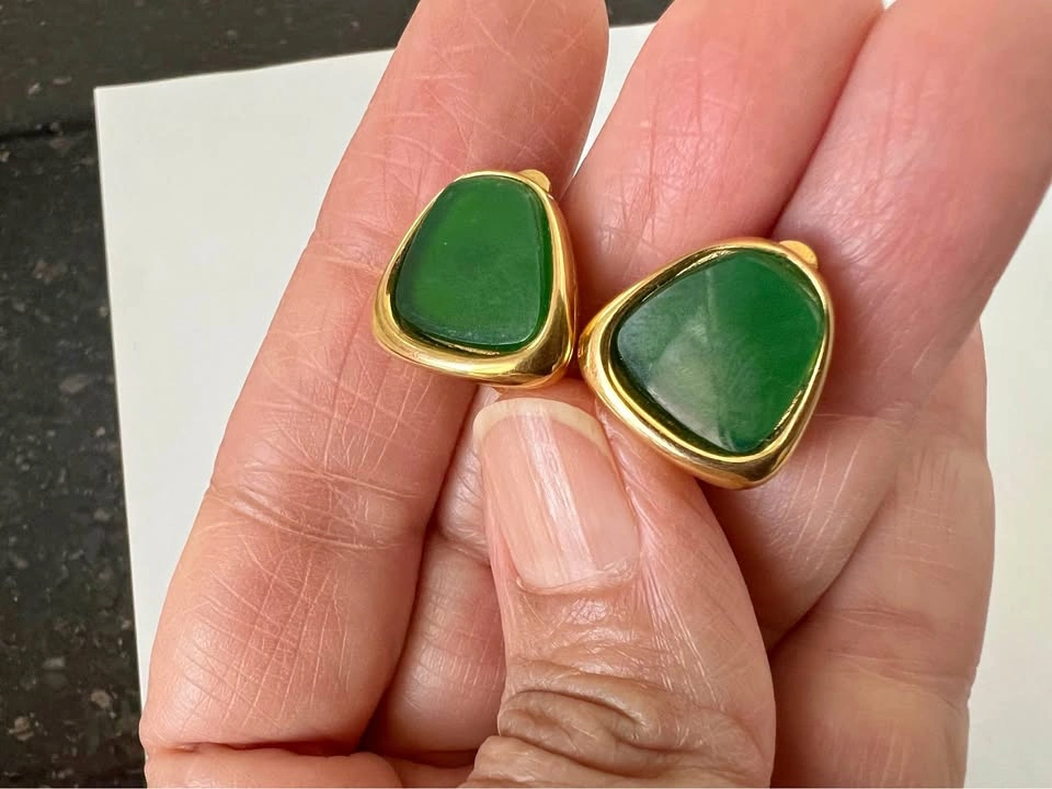 Vintage D’Orlan Gold Plated Clip-On Earrings with Green stones