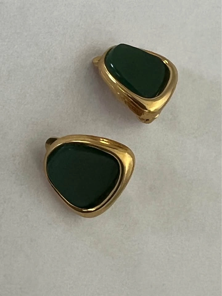 Vintage D’Orlan Gold Plated Clip-On Earrings with Green stones - photo 2