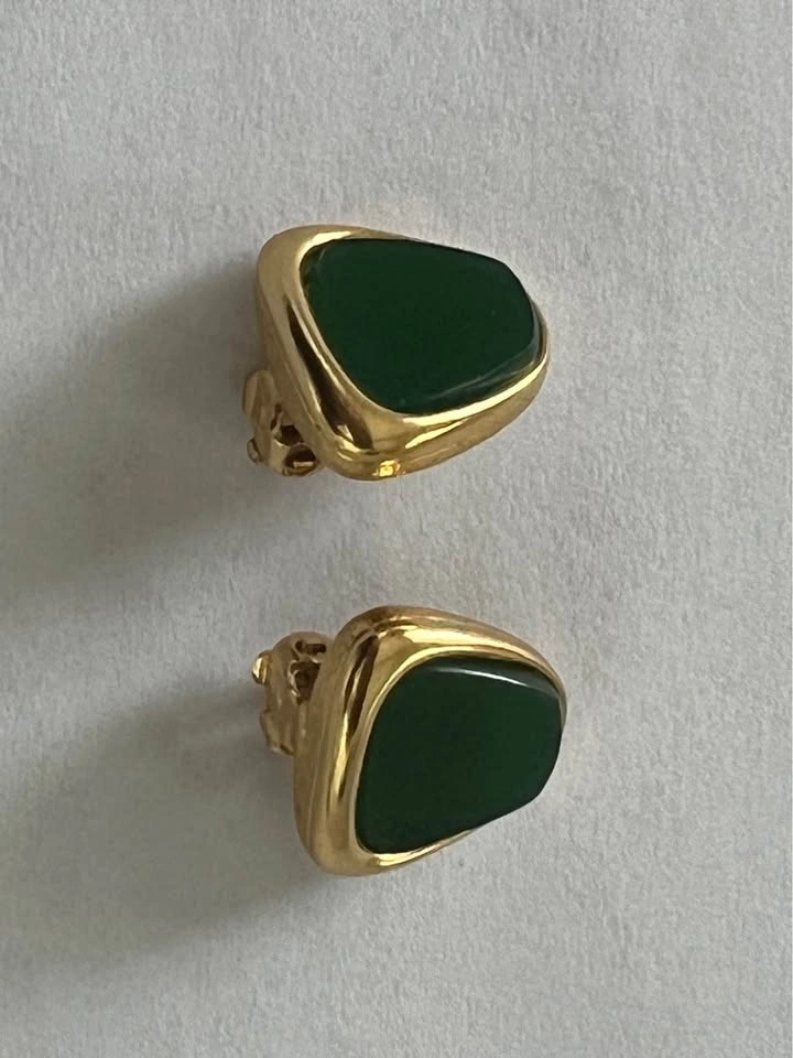 Vintage D’Orlan Gold Plated Clip-On Earrings with Green stones - photo 3