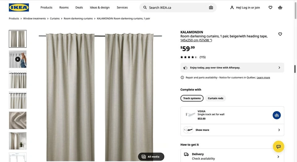 IKEA KALAMONDIN beige room darkening curtains
