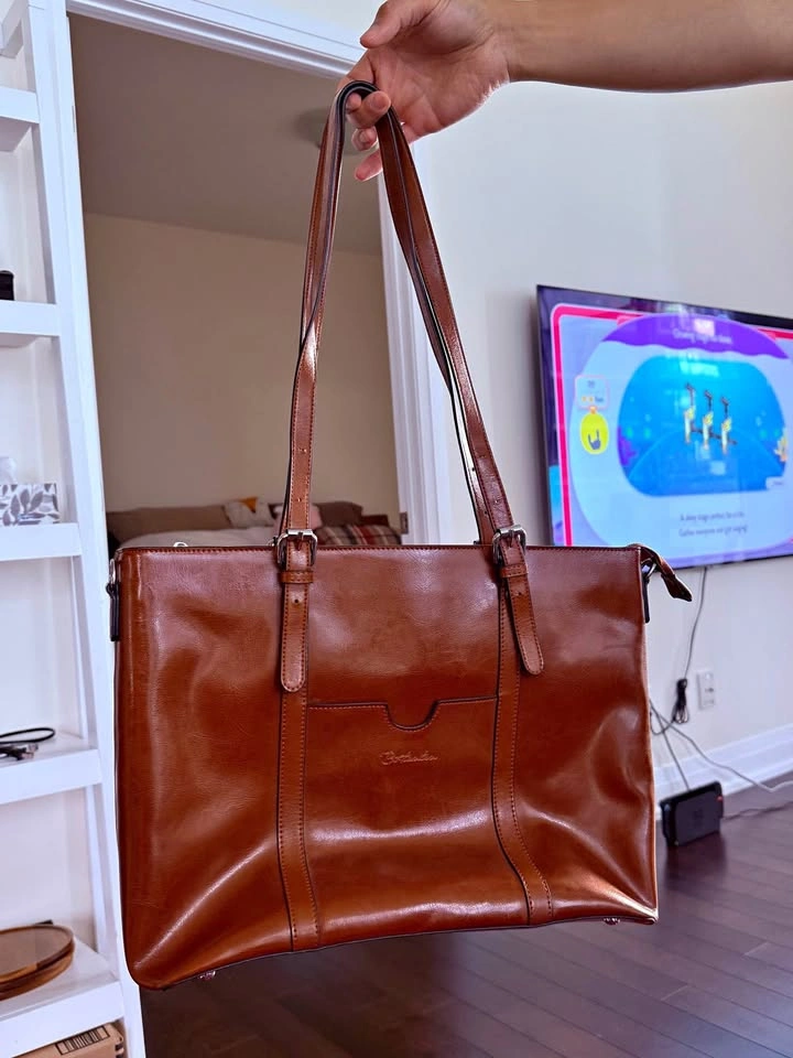 Women Leather Laptop Tote Bag - fits 15.6 inch Laptop