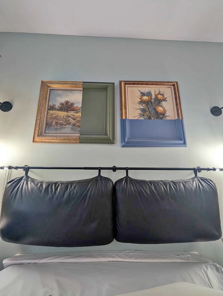 Leather pillows custom queen or full headboard with rod