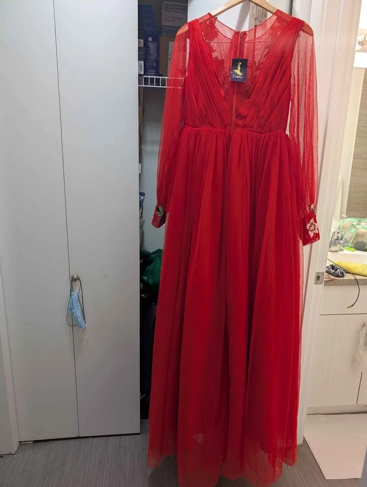 Bright red tulle maxi occasion dress - photo 4