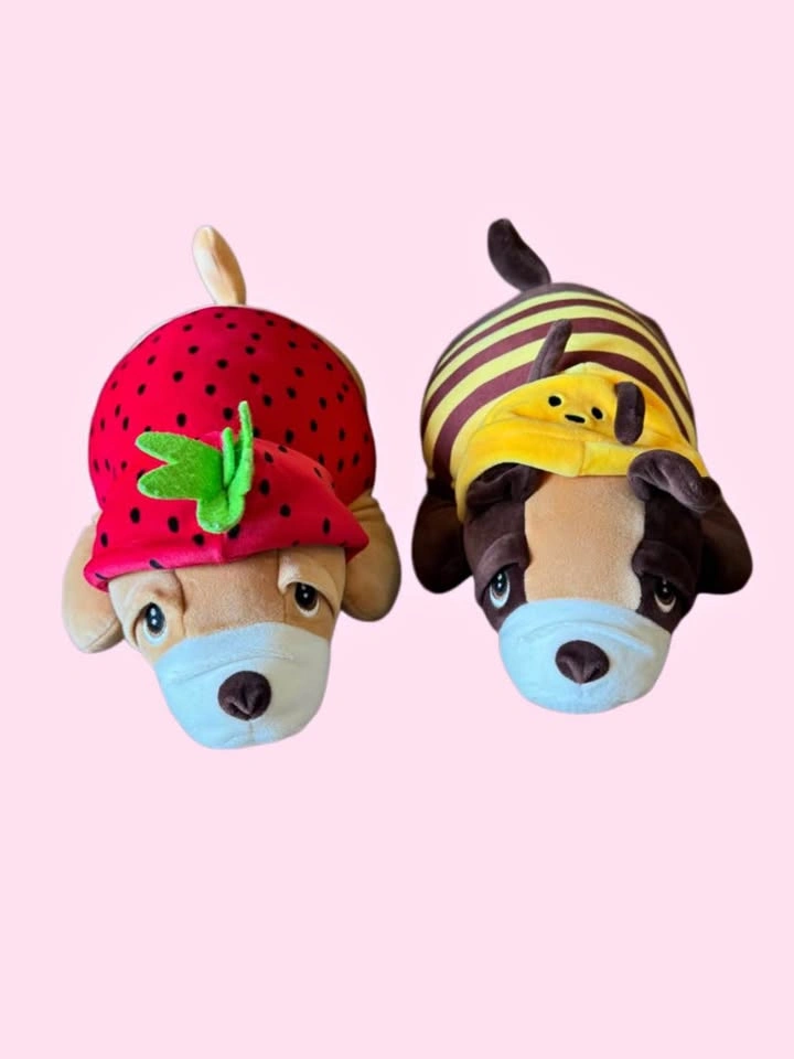 Set of 2 Plush Dog Toys - Strawberry and Bee Costumes