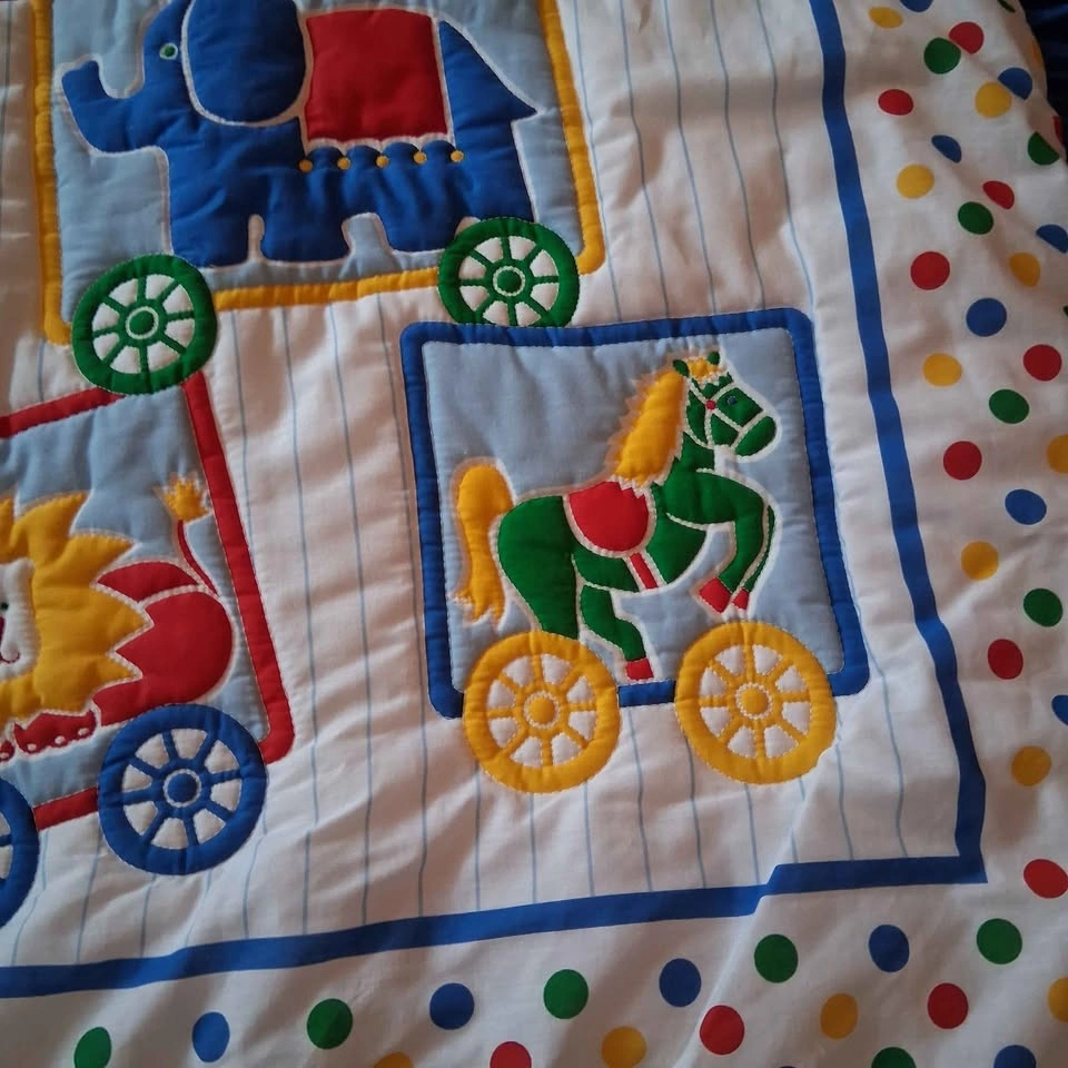 Vintage Baby Blanket Handmade White with Primary Colors - photo 4
