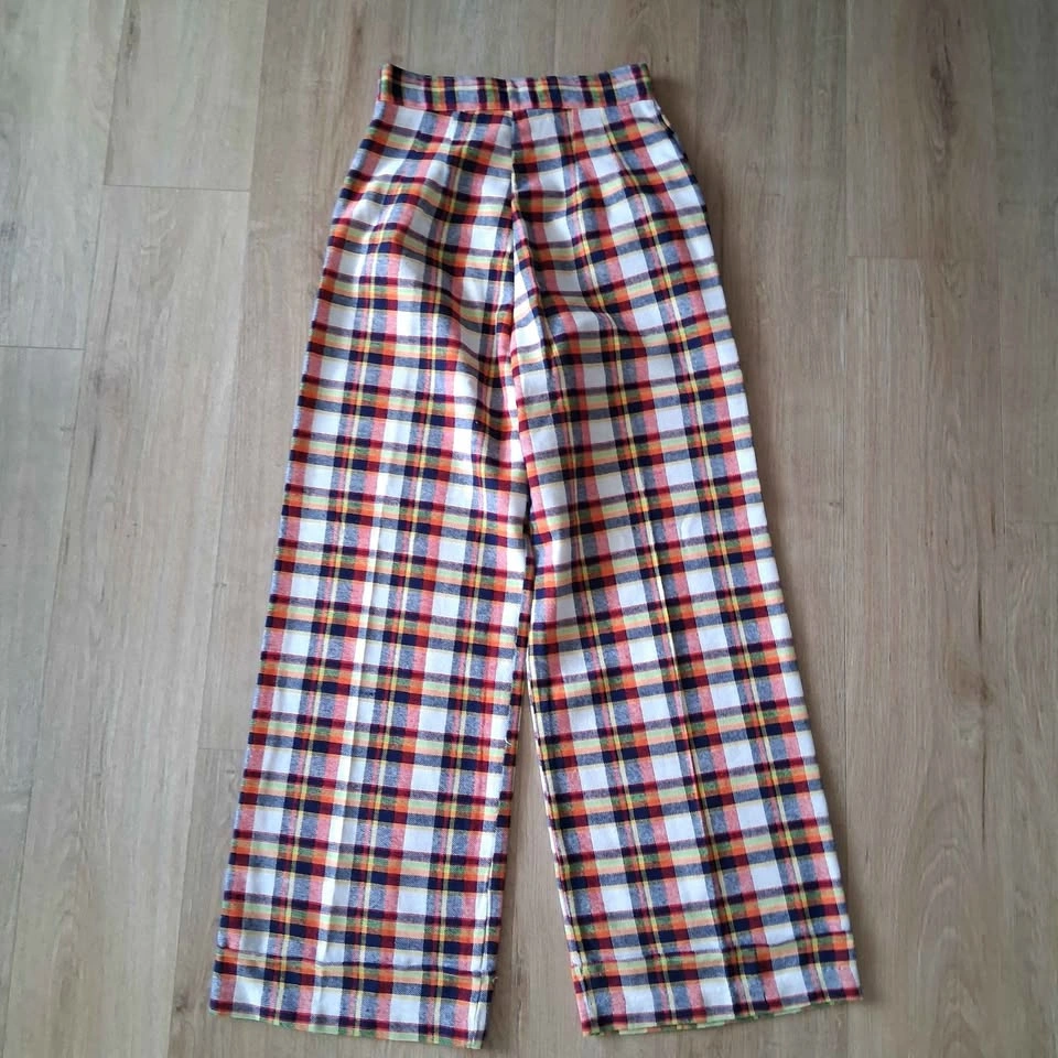 Vintage High Waist Wide Leg Plaid Pants Trousers Size 27" - photo 2