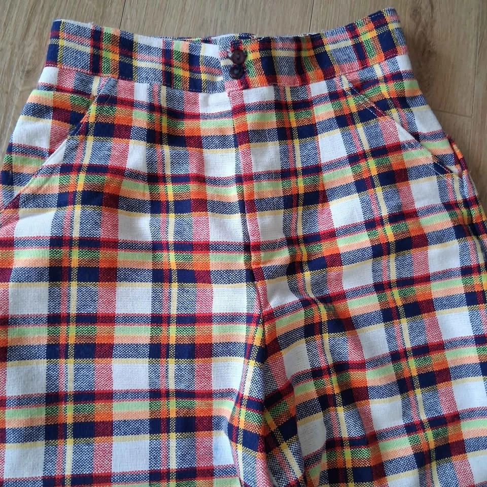 Vintage High Waist Wide Leg Plaid Pants Trousers Size 27" - photo 4