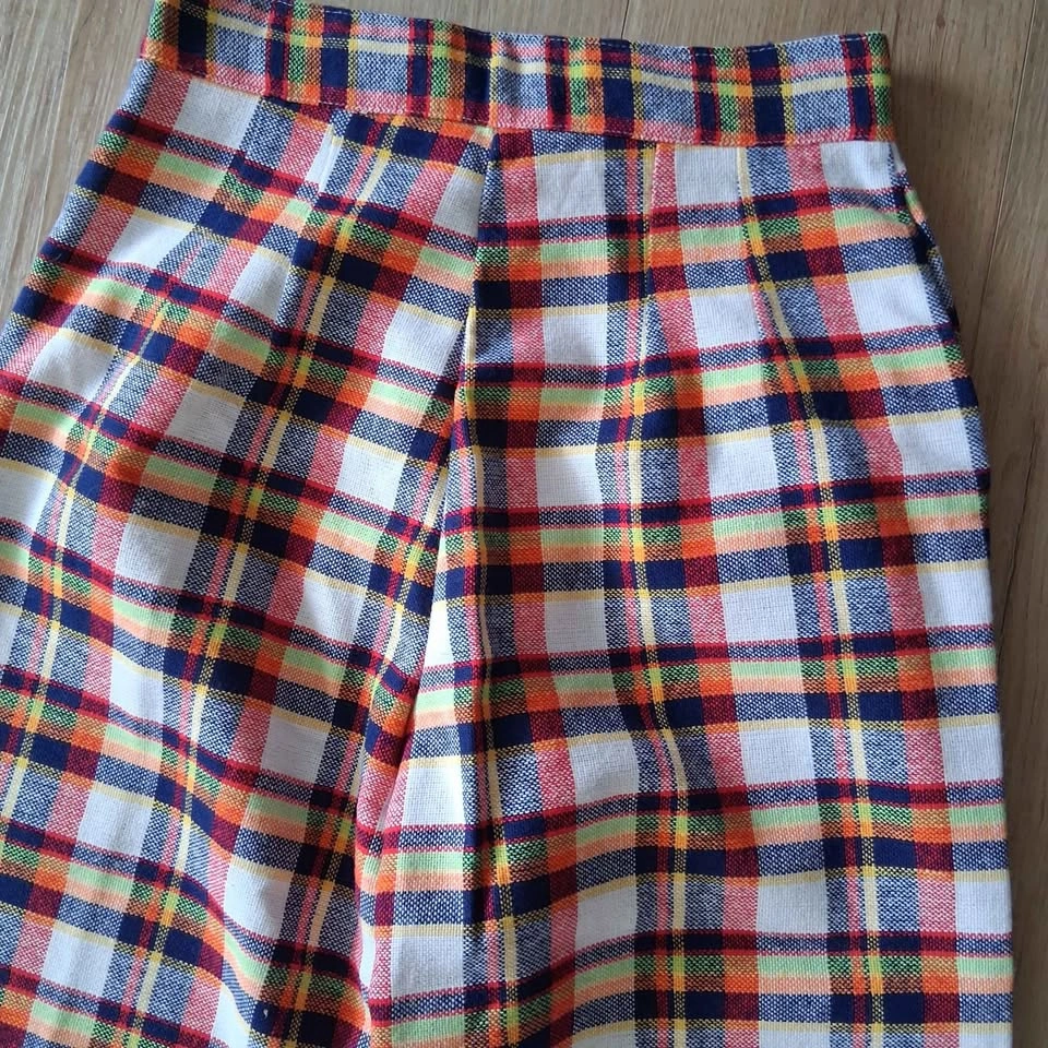 Vintage High Waist Wide Leg Plaid Pants Trousers Size 27" - photo 5