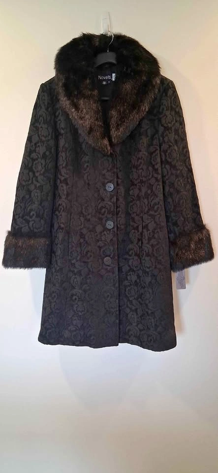 Pennylane Jacquard Tapestry Coat Womens 14 Faux Fur Trim
