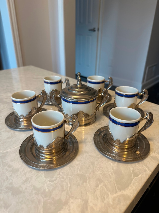 VTG Weidmann Porzellan espresso cups, set of 6, and sugar bowl