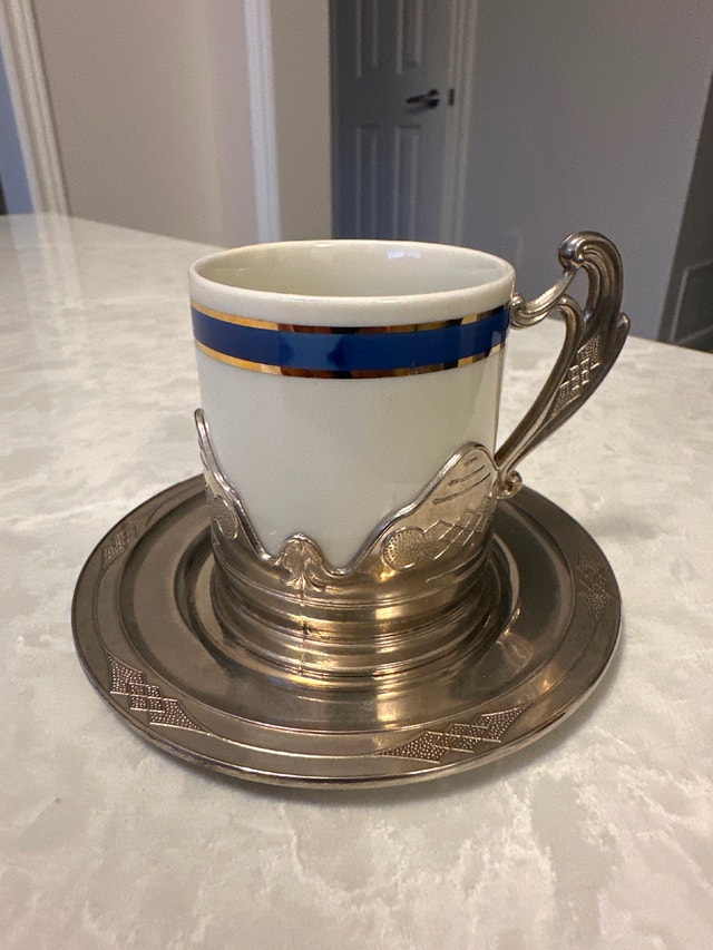 VTG Weidmann Porzellan espresso cup/silver-plated holder/saucer