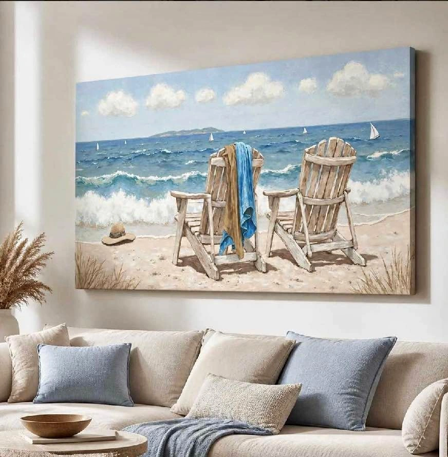 Brand New, Factory Sealed Beach Chair and Ocean Canvas Wall Art