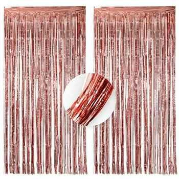 Wholesale clearance Fecedy 2-Pack Rose Gold Foil Fringe Curtains - photo 2