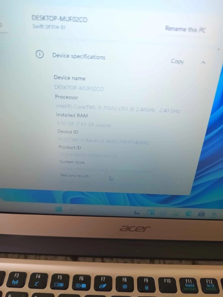 Acer Swift 3 Intel Core i3-7100U 8GB RAM 128GB SSD Win 11 - photo 3