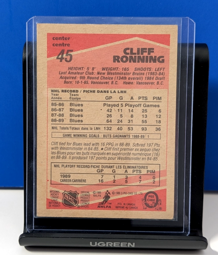 Cliff Ronning 1989-90 O-Pee-Chee #45 Signed RC Blues - photo 2