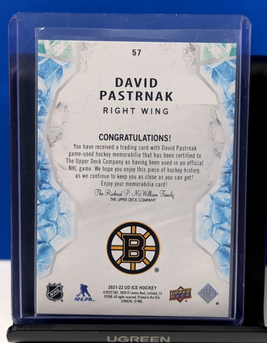 David Pastrnak 2021-22 Upper Deck Ice #57 Jersey Relic - photo 2