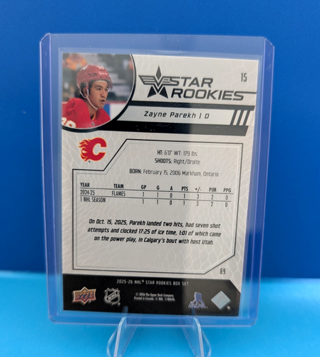 Zayne Parekh 2025-26 Upper Deck Star Rookies #15 Base RC - photo 2