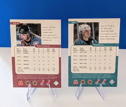 Paul Kariya & Peter Forsberg 1999-00 Upper Deck McDonald's Hocke - photo 2