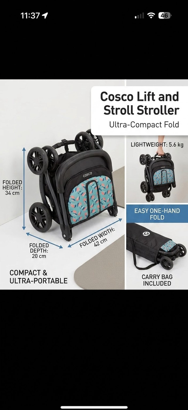 Cosco Lift & Stroll Lightweight Stroller - Excellent Condition