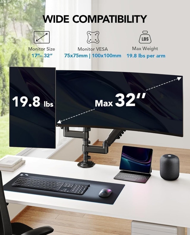HUANUO Dual Monitor Stand - Height-Adjustable Dual Arm - photo 2