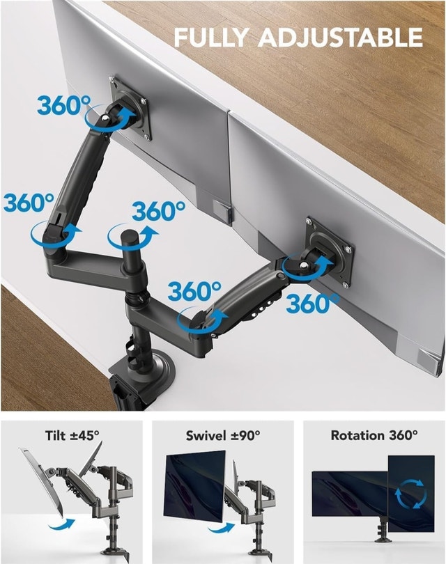 HUANUO Dual Monitor Stand - Height-Adjustable Dual Arm - photo 3