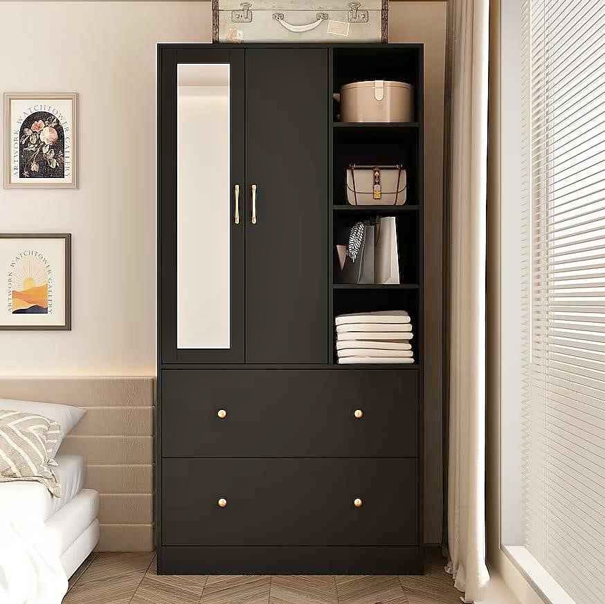 Modern Wardrobe Armoire w/ Mirror & Hanging Rod