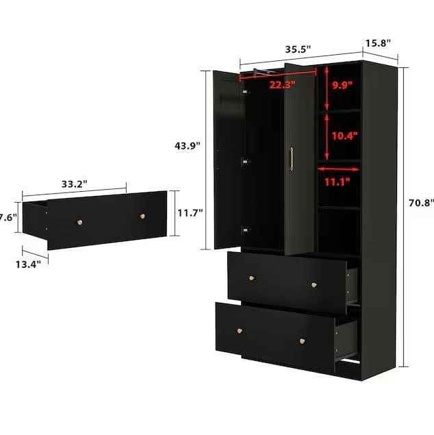 Modern Wardrobe Armoire w/ Mirror & Hanging Rod - photo 3