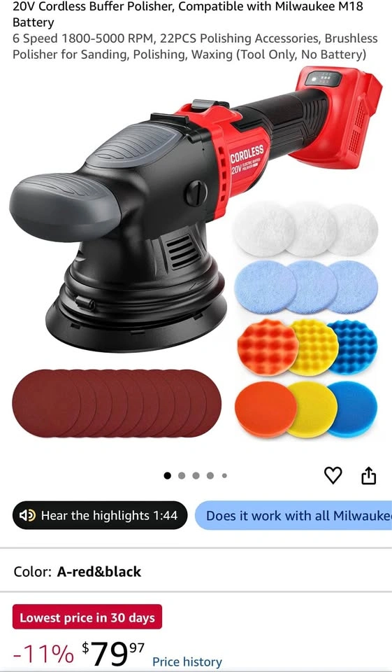 20V Cordless Buffer Polisher (Tool Only, No Battery)