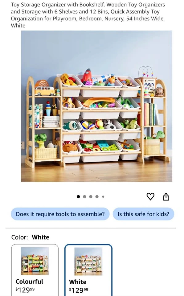 Toy Storage Organizer with Bookshelf, 6 Shelves and 12 Bins