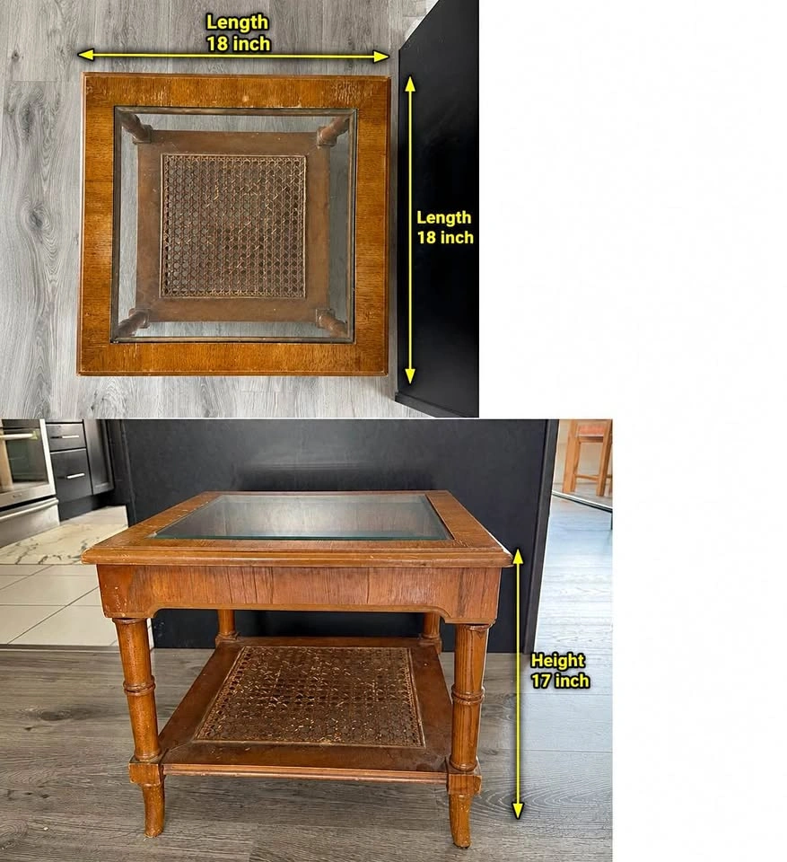 Vintage Wooden Side / End Table with Glass Top