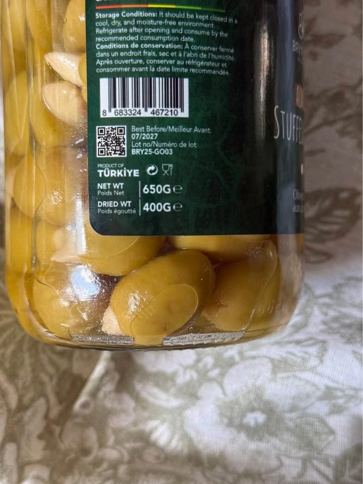 BRY FOODS Gourmet Stuffed Green Olives (650g) - photo 2