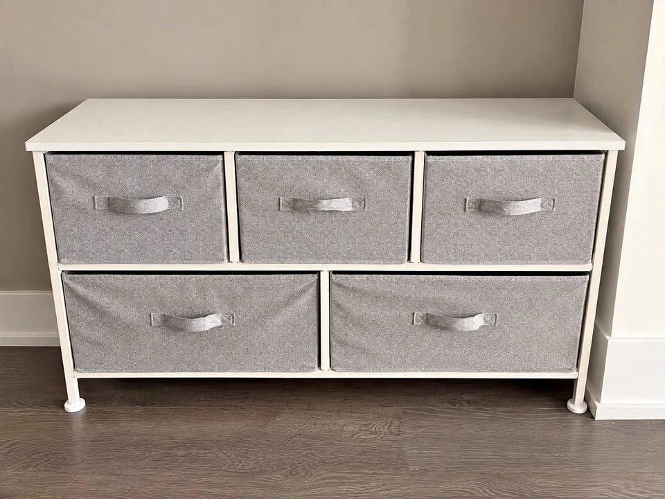 5-Drawer Fabric Storage Dresser / Organizer – White & Grey
