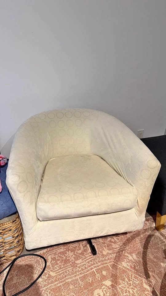 Cream Swivel Barrel Chair with Circle Pattern
