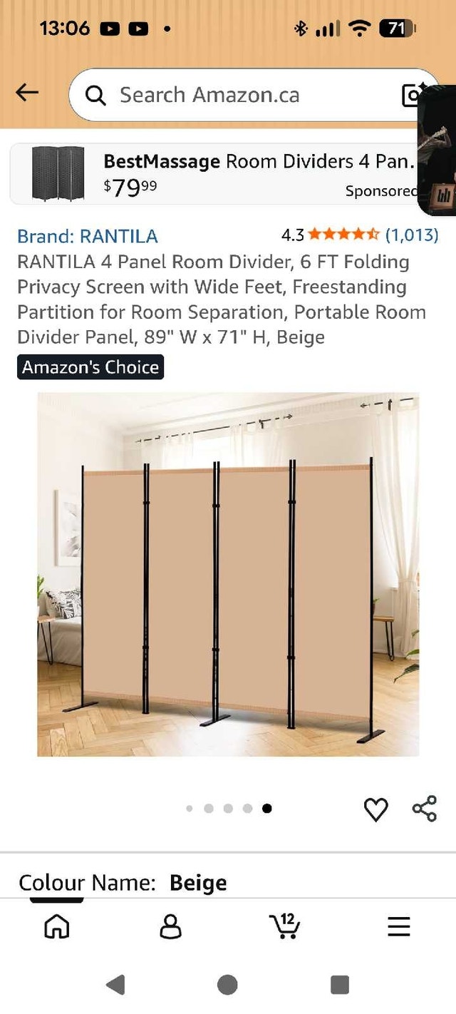 6 FT 4-Panel Folding Room Divider Screen with Leveling Feet