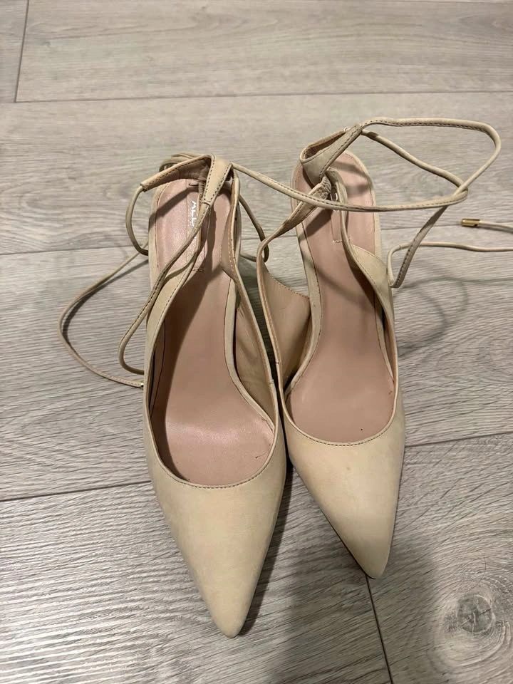 ALDO nude pointed toe stiletto lace-up heels