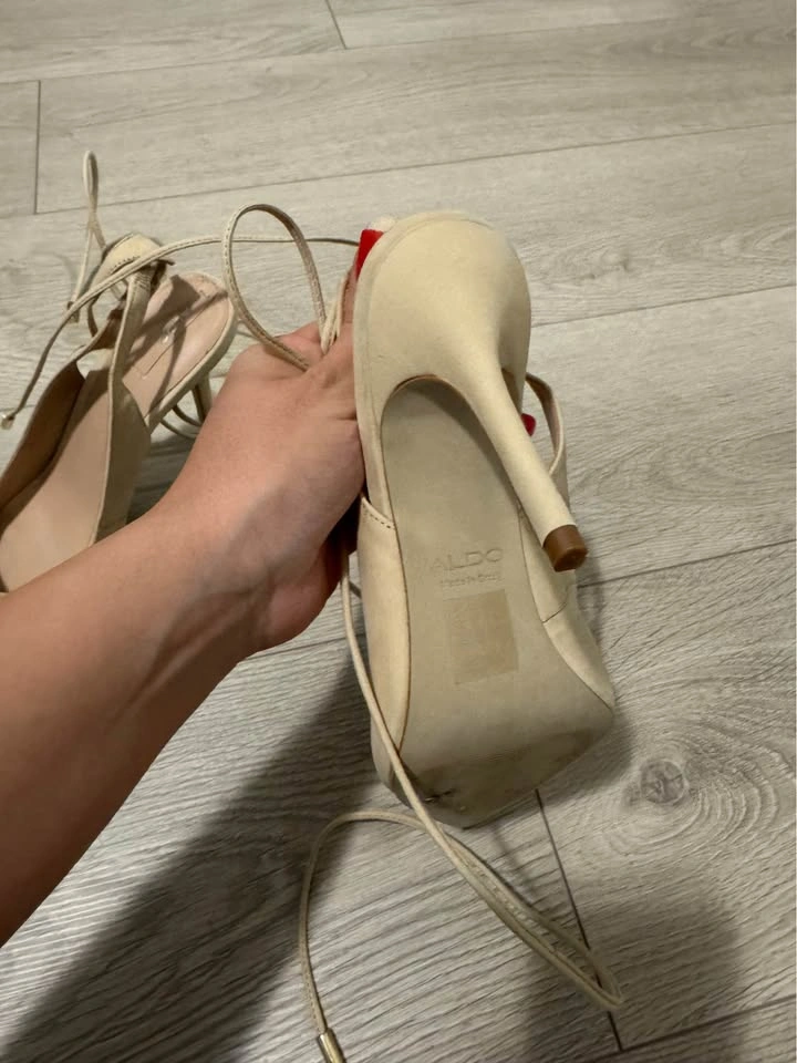 ALDO nude pointed toe stiletto lace-up heels - photo 3