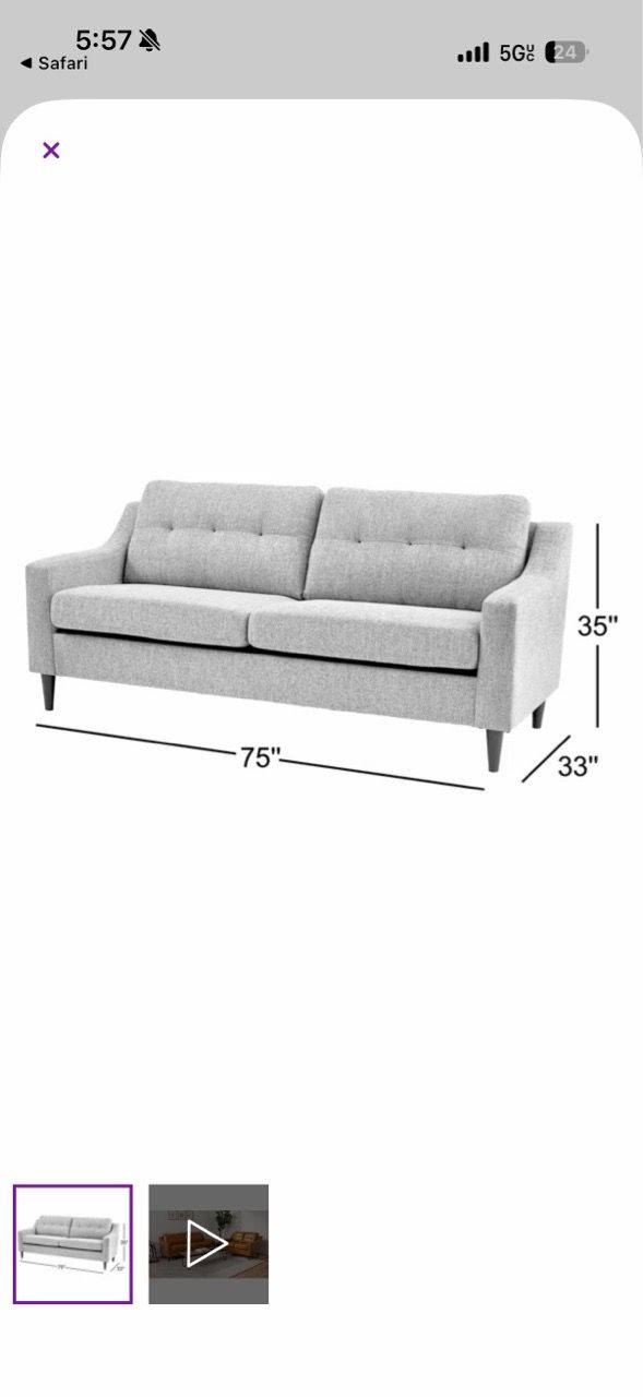 Gray Tufted 3-Seat Sofa 75 Inches - photo 4