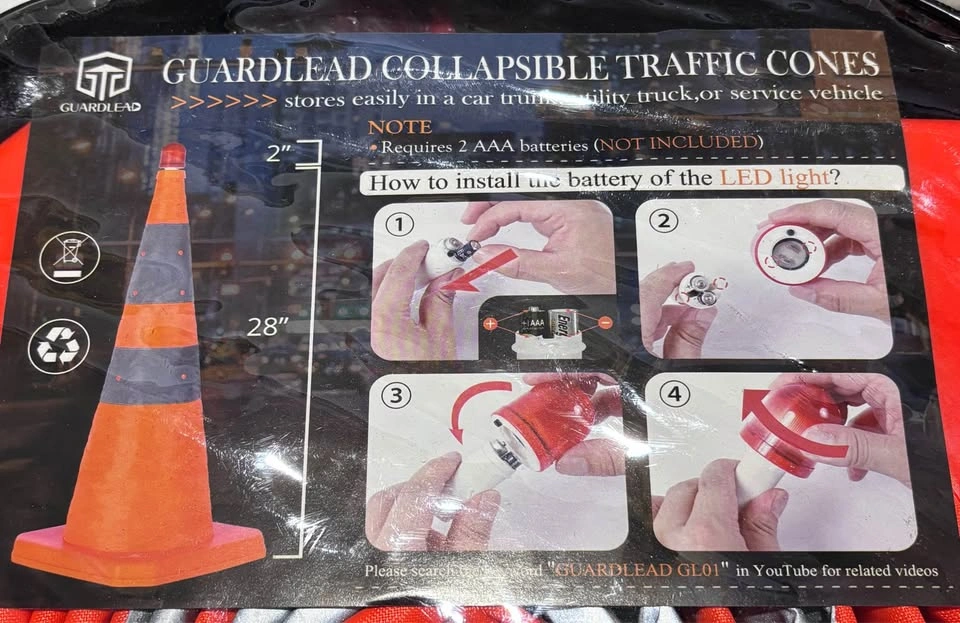 Guardlead Collapsible 28-Inch Traffic Cone Pack with LED - photo 2