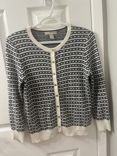 Banana Republic Silk Blend Jacquard Cardigan Navy Cream Size M