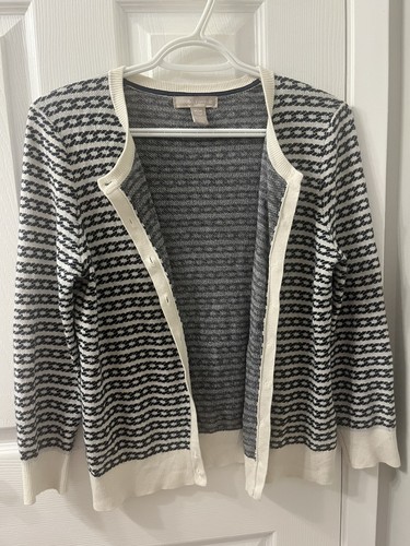 Banana Republic Silk Blend Jacquard Cardigan Navy Cream Size M - photo 3
